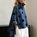 Voya Recommend! New Women's Printed Imitation Denim Stand Up Collar Casual Shirt With Personalized Front Short And Back Long Top_ecoleips.com