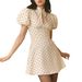 New French-style Women's With Hollow-out Polka Dots, Puff Sleeves, Short Skirt, Waist-cinching, Slim-fit, European And_ecoleips.com