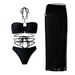 Women's Clothing New Split Swimsuit Women's Sexy Neck Tie Chiffon Wrap Skirt Three-piece Suit_ecoleips.com