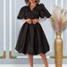 D495 2024 European And American Foreign Trade Women' Clothing V-neck Large Hem Puff Leeve Party Bridemaid_ecoleips.com