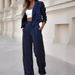 Women's Clothing temperament casual striped short lapel suit straight pants suit_ecoleips.com
