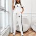 Women's European Style Cotton Two-Piece Outfit Casual Rose Print T-Shirt Straight Leg Lounge Pants Set_ecoleips.com