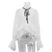 Verve Women's Fashion Sexy Sheer Cover-Up Top 2025 Summer New Bell Sleeve Design French Shirt_ecoleips.com