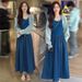 Autumn New Korean Fashion Knitted Cardigan Patchwork Two-Piece Maternity Dress_ecoleips.com