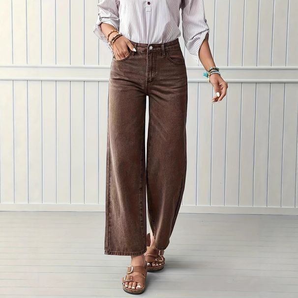 Cross-border Jeans, European And American Style, Equivalent, High-waisted, Comfortable, Straight-leg Casual_ecoleips.com