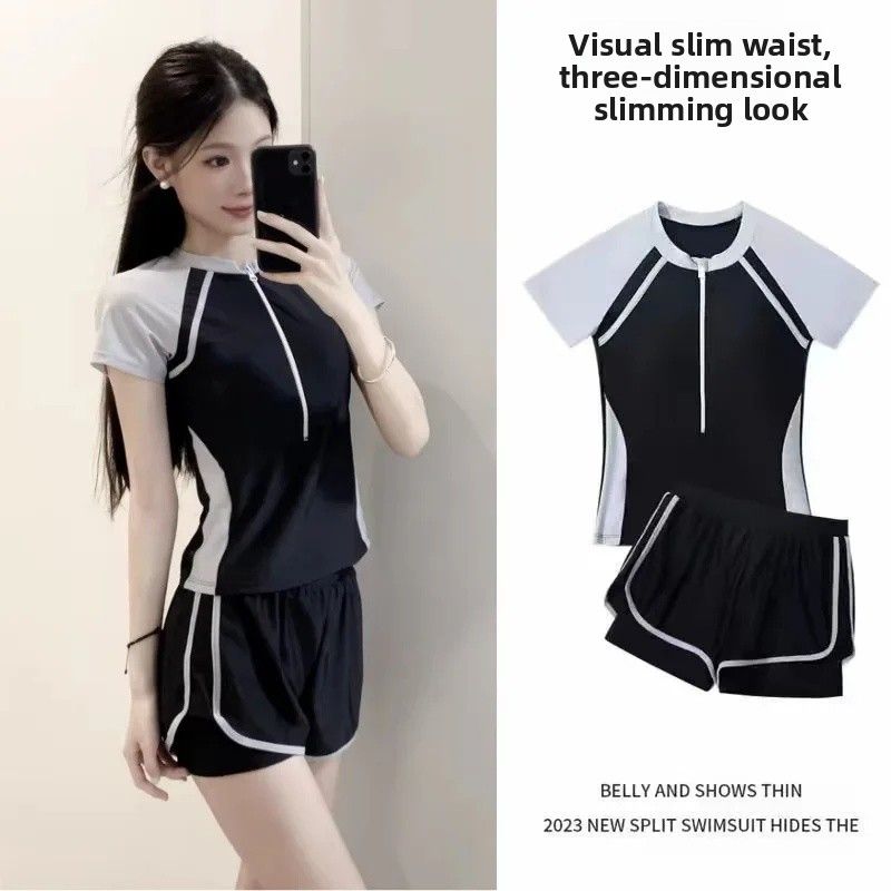 Casual Sporty Women's One-Piece Slimming Bikini Set Conservative Separate Swimsuit Simple Cover-Up Swimming Costume_ecoleips.com
