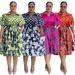 Women's Clothing A Line Skirts Africa Plus Size Floral Print Shirt Dress – A-Line Midi Dress With Collar (Orange/Fuchsia/Green/Black)_ecoleips.com
