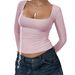 Y2K Stretch Long-Sleeve T-Shirt For Women – Rayon U-Neck Slim Fit Layering Tee_ecoleips.com