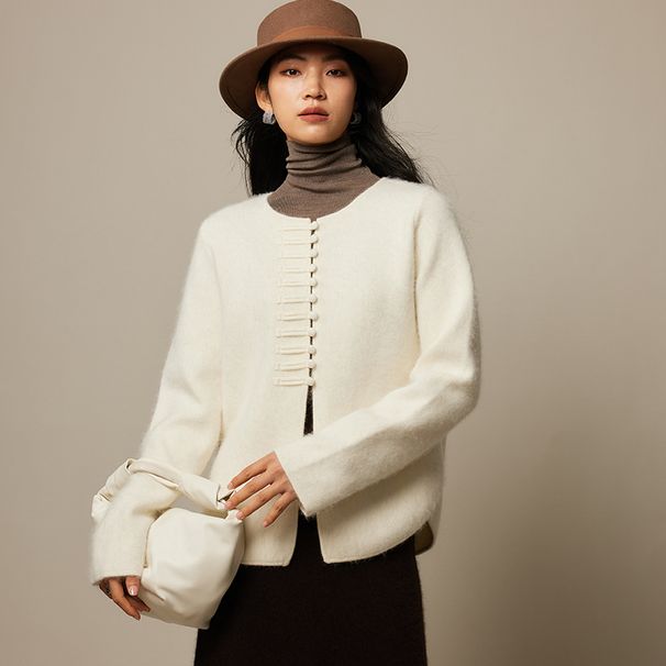 Gentle New Chinese Nional Style Raccoon Knitted Cardigan For Women With Unique Design And Frog Buttons Wool Sweer_ecoleips.com