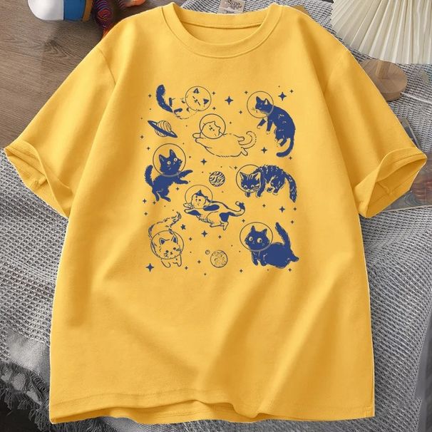 Retro Cats In Space 90s Graphic T Shirts Vintage Astronaut Cats T-Shirt Funny Kitten Tshirt Print Comfortable Round Neck T Shirt_ecoleips.com