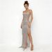 Diamond Tassel Strapless Gown Elegant Beauty Pageant Runway High Slit Women's Party Wear New_ecoleips.com