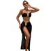 2025 New European And American Style Solid Color Metal Buckle Three-Piece Set Strapless Swimsuit Bikini Cross-Border_ecoleips.com
