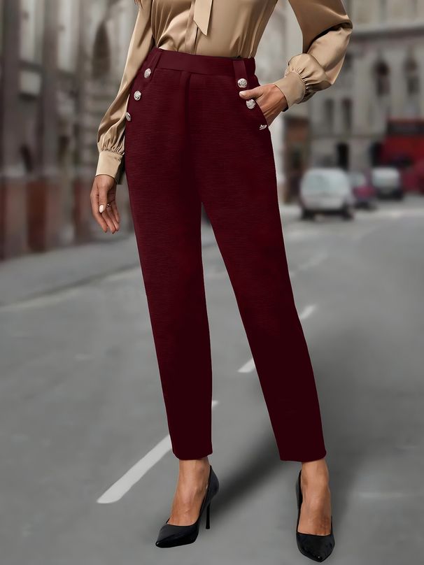"Tailored Stretch Trousers With Button Accents – Slim-Fit Work Pants With Slant Pockets (Black/Navy/Khaki, S-XXL, Euro-US Office Chic)"_ecoleips.com