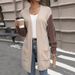 Pocket Knitted Cardigan Spring Women's Color-Blocked Sweater Coat_ecoleips.com