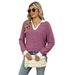 2025 Autumn And Winter New Color Blocked Lapel Long Sleeved Loose T-shirt Top For Women_ecoleips.com