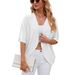 Women's Lightweight Oversized Knit Cardigan Mid-Sleeve Cover-Up Breathable Polyester Blend Barbie Pink Navy Black Mint Green_ecoleips.com