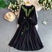 Women's French Retro Style Embroidery round Neck Dress Sweet Gentle Elegant Long Skirt Summer Fashion_ecoleips.com