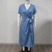 2025 Summer New Commuting Fashion Ribbed Split Women's Solid Color Wrap Tie Dress_ecoleips.com