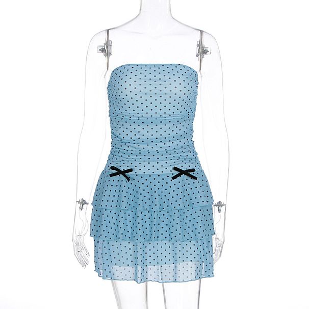 New Arrival Women Fashion Dress Sexy Polka Dot Strapless Bodycon Ruffled Hem Hip Wrapped Dress For Ladies Party Dating Evening_ecoleips.com