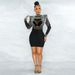 nightclub new sexy polyester mesh see-through hip A-line dress fashionable hot diamond style_ecoleips.com