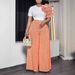 Women's Clothing round neck short sleeve striped contrast color wide leg pants two piece set_ecoleips.com