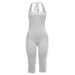 Summer Polka Dot Halter Neck Jumpsuit Women's Sexy Backless Slim Fit Five Point Tie Waist Style Romper_ecoleips.com