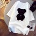Women's Short Sleeve T-Shirt Korean Style Loose Fit Summer Fashion Embroidered Bear Top For Spring And Summer_ecoleips.com