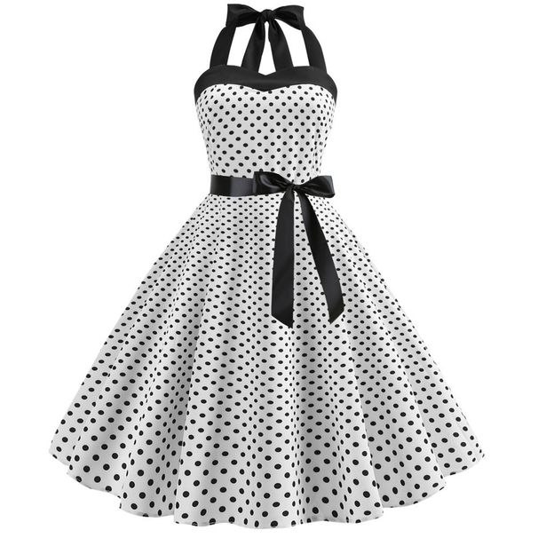 Voya Foreign Trade Cross-Border Women's Summer New Retro Polka Dot Strap Large Swing Dress, Plus Size Dress_ecoleips.com