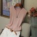 Summer New Women's Oversized Vest Round Neck Sleeveless Ice Silk Top Thin Solid Color Knitwear_ecoleips.com