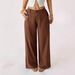 Women's mid Waist Wide Leg Pants Spring 2026 Casual Commuter Cotton Linen Solid Color Long Pants with Pockets_ecoleips.com