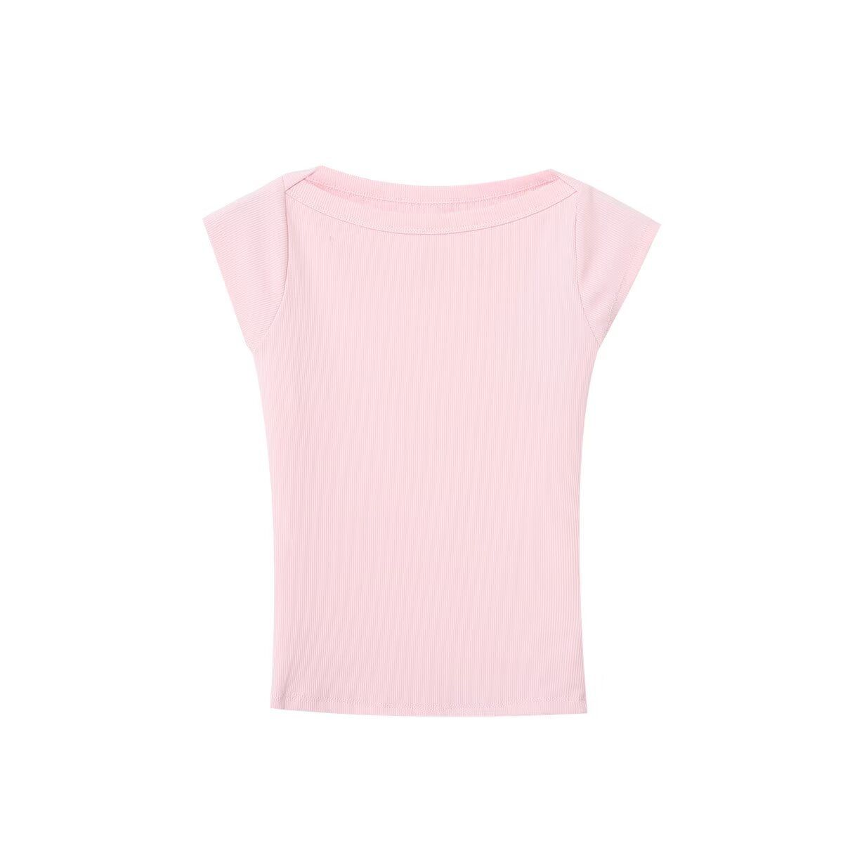 Slim-Fit Ribbed Short Sleeve Top With 3d Floral Pattern & Off-Shoulder Neckline For Women - Stretchy Comfort Daily Wear_ecoleips.com