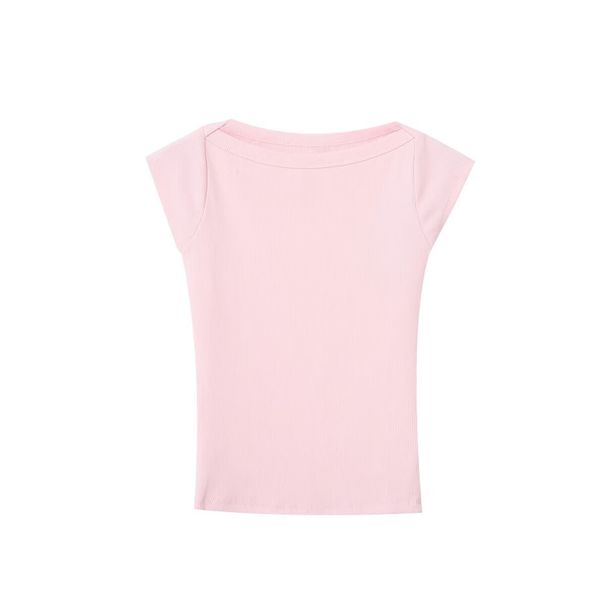 Slim-Fit Ribbed Short Sleeve Top With 3d Floral Pattern & Off-Shoulder Neckline For Women - Stretchy Comfort Daily Wear_ecoleips.com