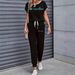 Women's Color Block Trim Casual Suit Spring Summer Autumn American Style Simple Loose Fit Short Sleeve Set_ecoleips.com