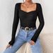 Voya Women's Fashion Casual Solid Color Polyester Square Collar Lace Long Sleeved Slim Fit T-shirt 2026 Black_ecoleips.com