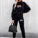 Men's Casual Letter Print Hoodie & Jogger Set - Soft Polyester Loungewear For Winter, Streetwear Two-Piece Outfit (S-Xxl, White/Black)_ecoleips.com