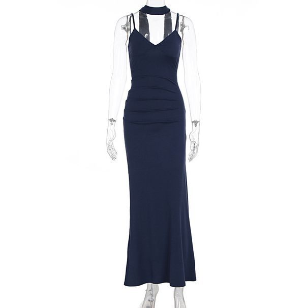 Women's Clothing Women's Slim Fit Long Dress Style Round Neck Spaghetti Strap Solid Color Spring Summer Sexy Casual Dress_ecoleips.com