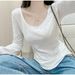 ng2510292 White Bamboo Cotton Long-sleeve T-shirt Women, Suitable For Early Spring And Autumn, Korean Style, Can Be Worn As An_ecoleips.com
