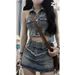 Hot Girl Street Sleeveless Short American Style Tank Top + High Waist Denim Skirt Two-Piece Set_ecoleips.com