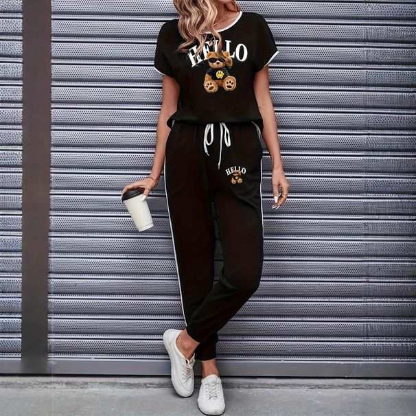 Women's Color Block Trim Casual Suit American Style Simple Loose Fit Short Sleeve Spring Summer Autumn New_ecoleips.com