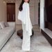 New Women's Fashion Satin Set Designer Shawl Top And Wide Leg Pants Irregular Two Piece Ensemble_ecoleips.com