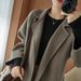 Women's Long Double-Faced Wool Coat, Knee-Length Oversized Trench Coat With Pockets, Wrinkle-Free Polyester Blend, Relaxed Fit For Autumn Winter_ecoleips.com