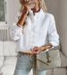 2025 New Fashion Women's Puff Stripe Ruffle Stand Collar Long Sleeve Shirt_ecoleips.com