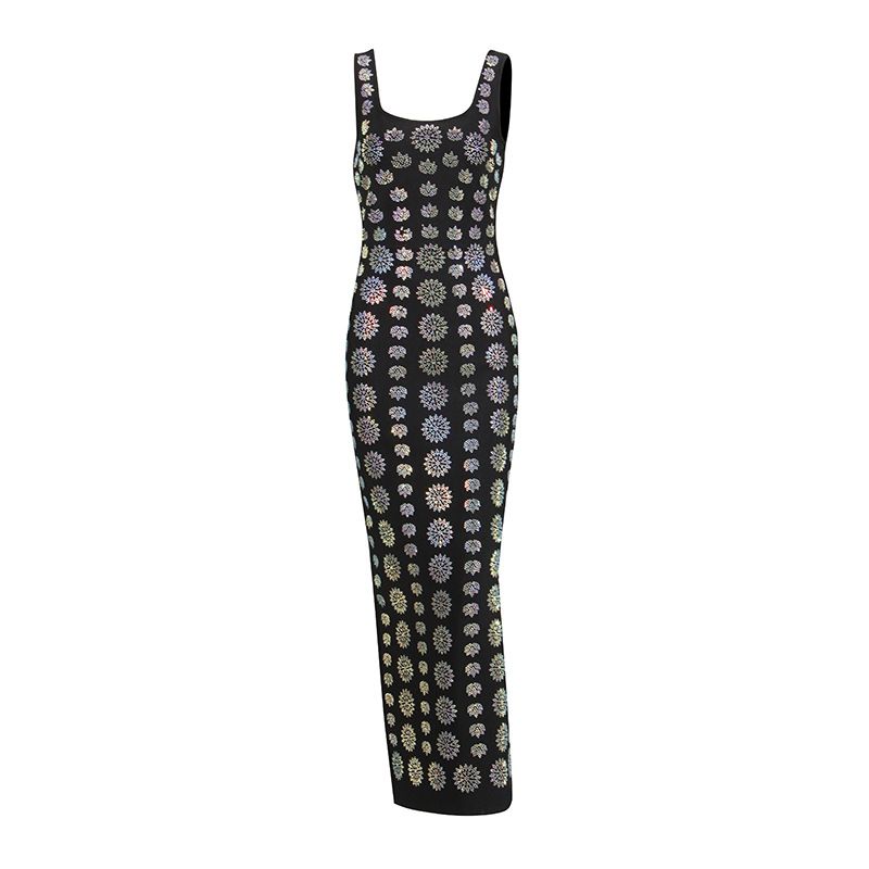 Women’s Clothing sexy hot girl style hip skirt spring new U neck backless diamond studded celebrity suspender dress for women_ecoleips.com