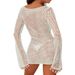 Women's Clothing Seashell Embellished Beach Cover-Up Dress – Long Sleeve Hollowed Knit Summer Dress For Women_ecoleips.com