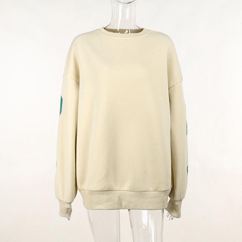 Oversized Graphic Print Sweatshirt For Women – Trendy Streetwear Pullover (XS-XL, Soft Grey & Beige)_ecoleips.com