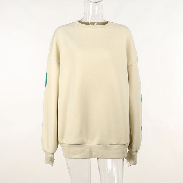Oversized Graphic Print Sweatshirt For Women – Trendy Streetwear Pullover (XS-XL, Soft Grey & Beige)_ecoleips.com