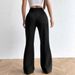 Women's Clothing High Waist Flare Pants For Women - Stretchy Wide Leg Trousers, Asymmetric Hem, Streetwear Fashion, Fall Outfit (Black/White/Brown)_ecoleips.com