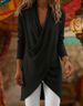 Women's Elegant Long Sleeve Top Solid Color V Neck mid Length Shirt Crossover Design Irregular Hemline for Casual Occasions_ecoleips.com