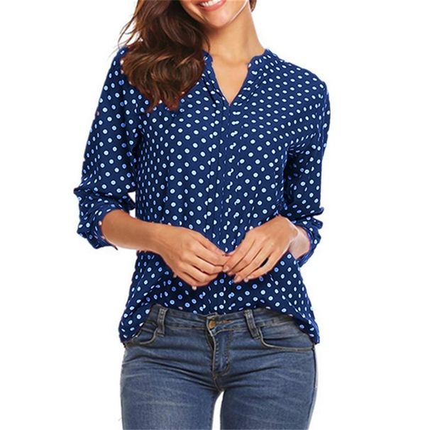 Women's Clothing Plus Size Women's Shirt Loose Fit V Neck Long Sleeve Polka Dot Print Style Top For Formal & Casual_ecoleips.com