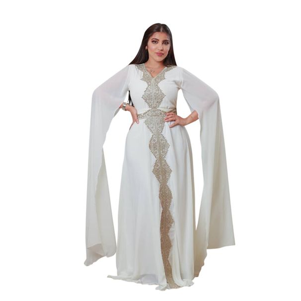 Modest Abaya Dress Luxury Muslim Evening Gown – Pearl-Embellished Chiffon Abaya With Detachable Belt For Elegant Occasions_ecoleips.com